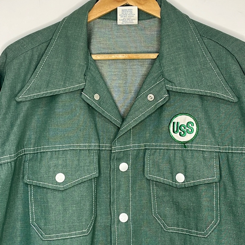 Vintage Cap’n Jack Light Weight Green Denim Jacket United States Steel Logo